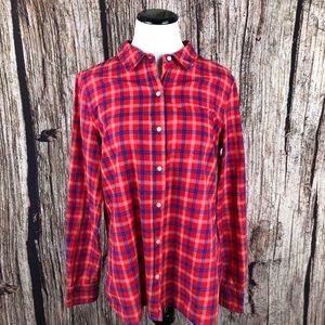 Gap Boyfriend Fit Shirt Red Plaid Button Size M